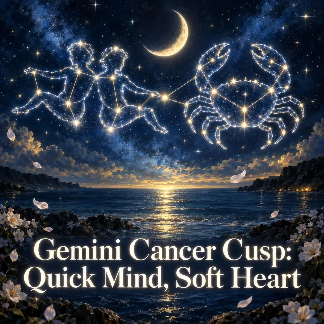 Gemini and Cancer constellations under a crescent moon