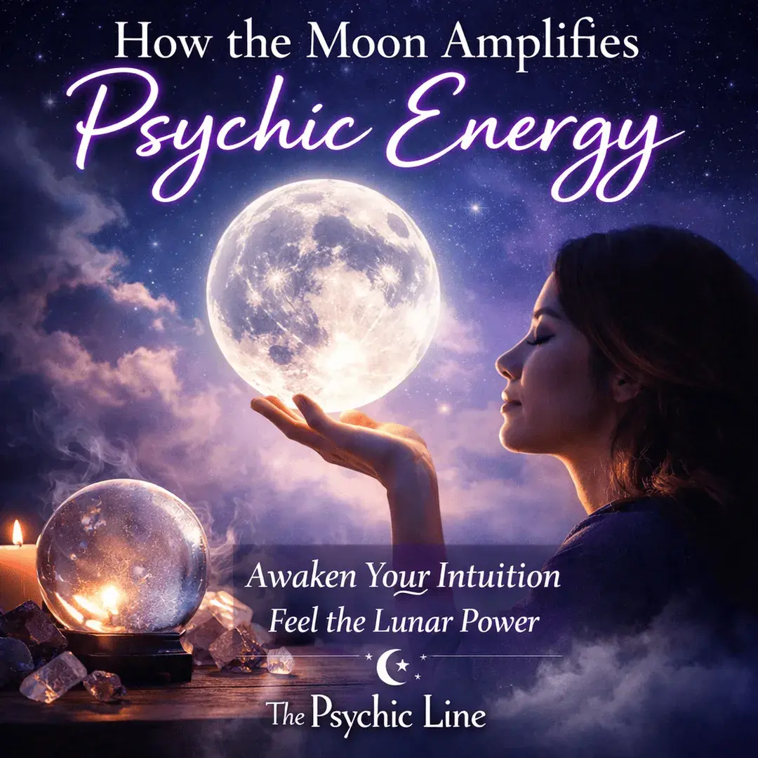 Woman holding a glowing full moon representing how moon phases amplify psychic energy, intuition, and emotional awareness