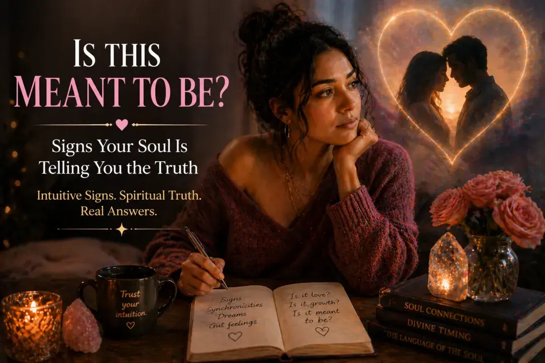 Woman reflecting on whether a relationship is meant to be, symbolizing intuition, spiritual connection, and signs of love and reconnection