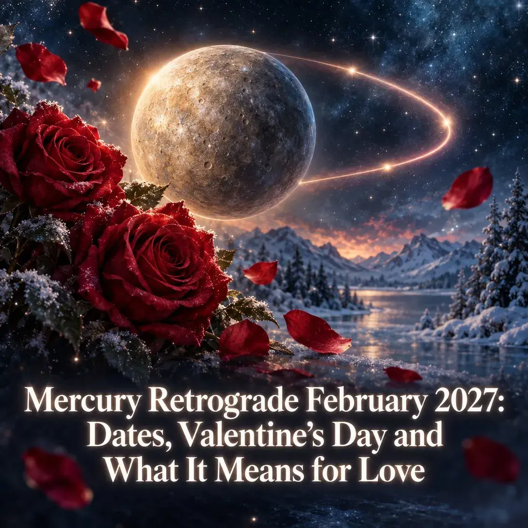 Planet Mercury with red roses in a winter sky