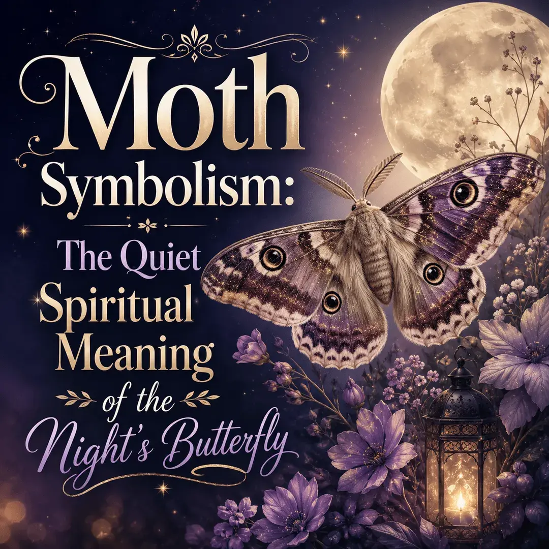 Moth symbolism illustration showing a moth at night as a spiritual symbol of intuition, transformation, mystery, and being drawn toward inner guidance.