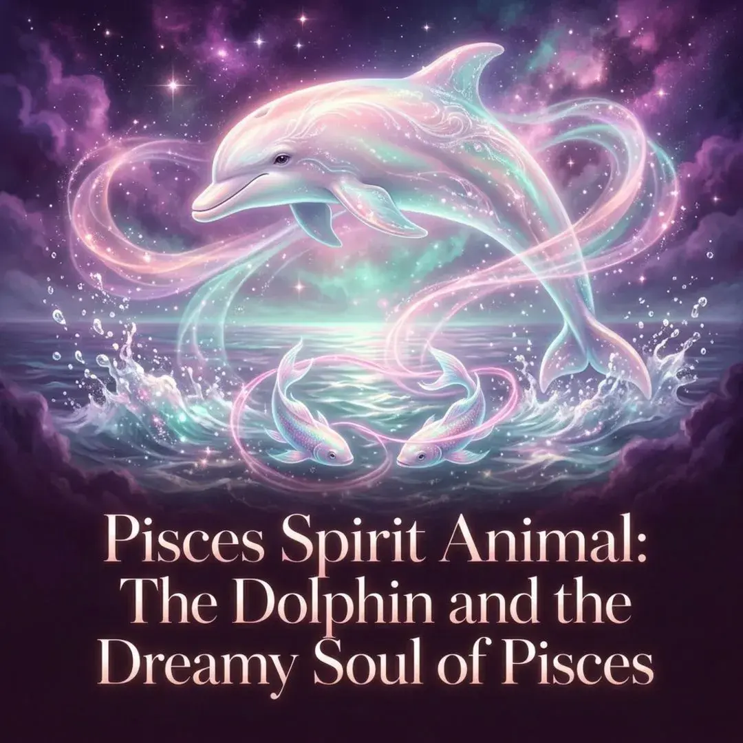 Glowing dolphin leaping above the sea with two fish