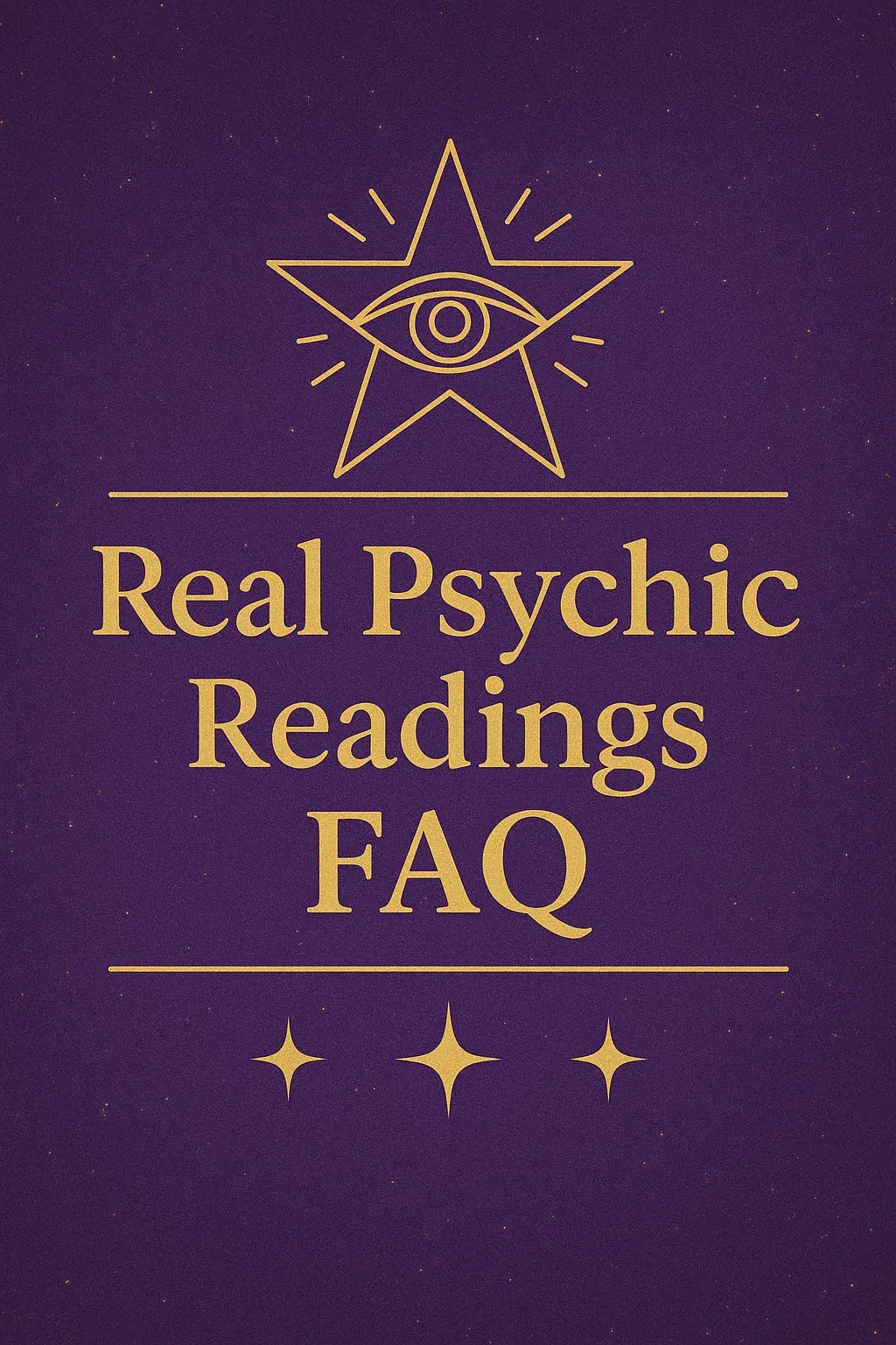 Real Psychic Readings FAQ cover image in deep purple and gold featuring a mystical eye symbol and clean title text
