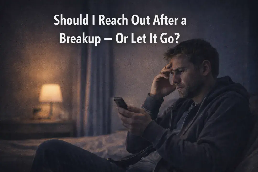 Man holding his phone debating whether to reach out after a breakup