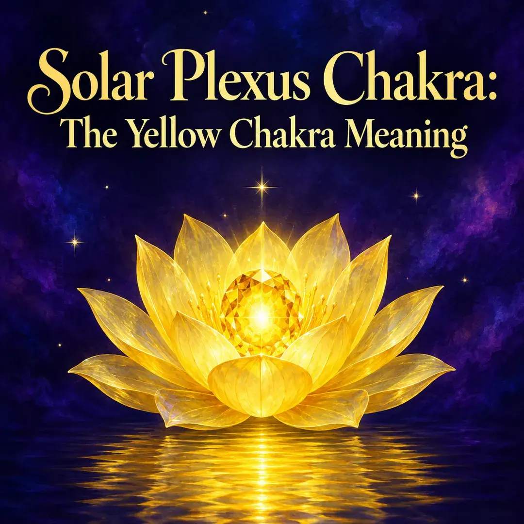 Glowing yellow lotus floating on water under a violet sky