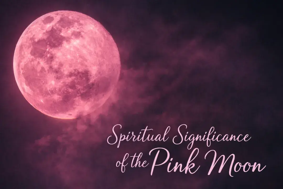 Glowing pink full moon with text “Spiritual Significance of the Pink Moon”