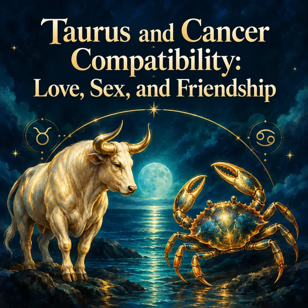 Golden bull facing a jeweled crab under a full moon