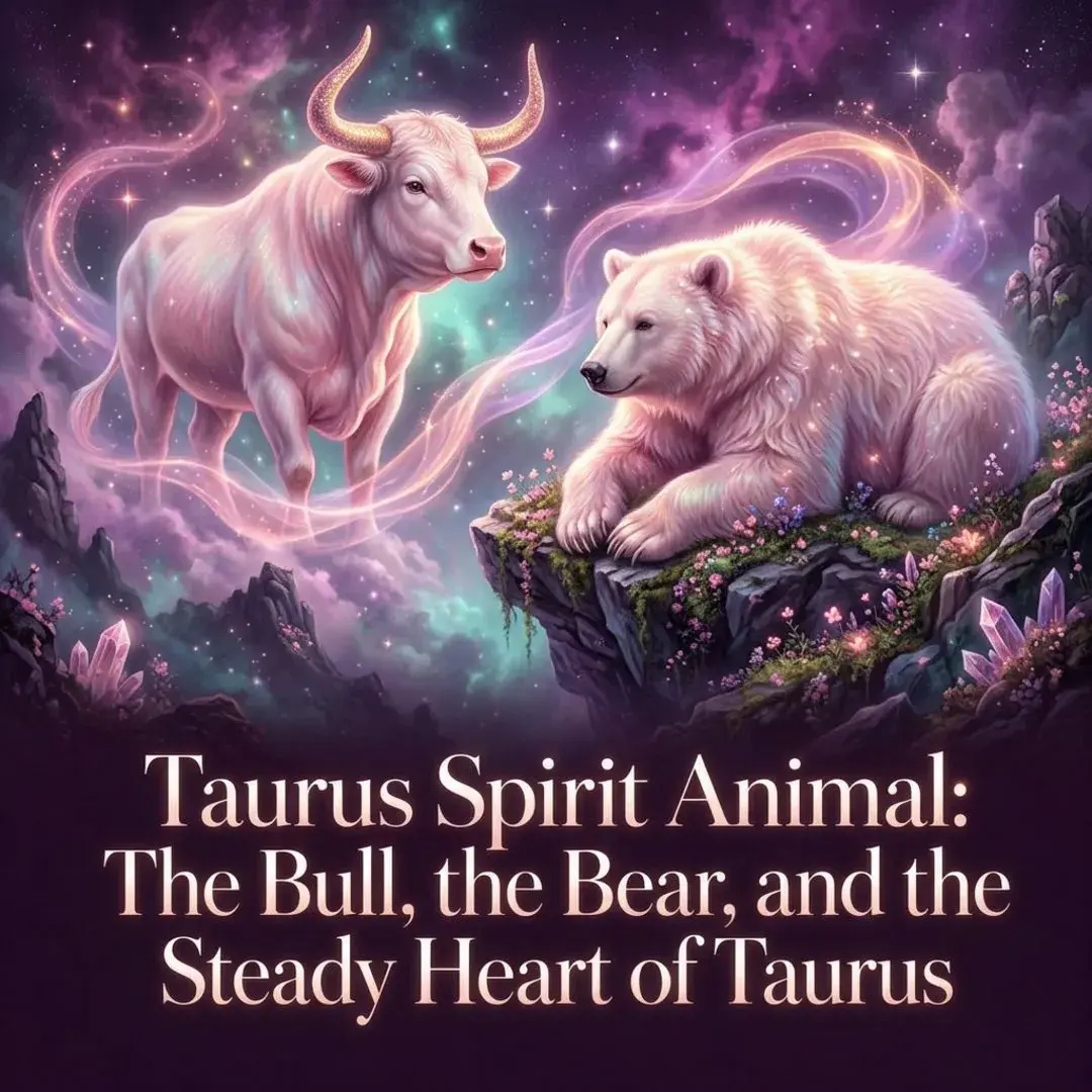 Glowing bull and bear resting on a starry cliff