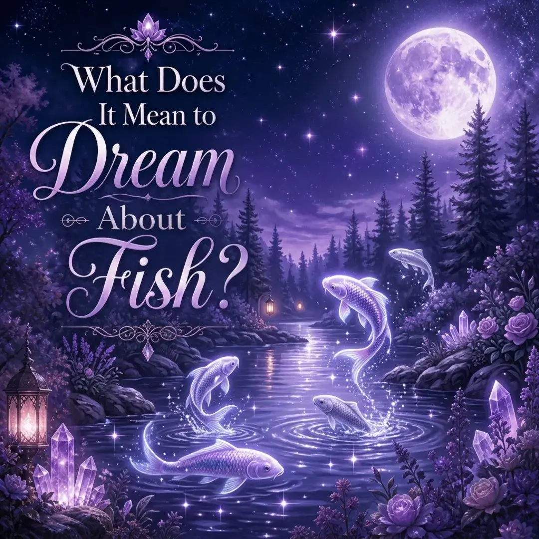 Glowing koi and fish in a moonlit violet river