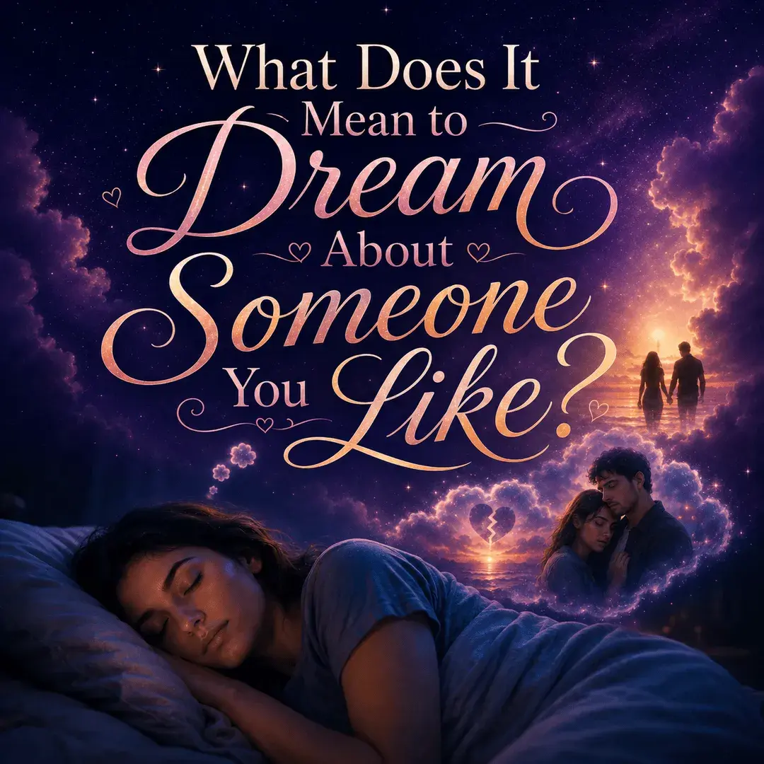 Woman sleeping beneath a dreamy night sky with romantic dream imagery, representing what it means to dream about someone you like, emotional attraction, longing, and subconscious feelings