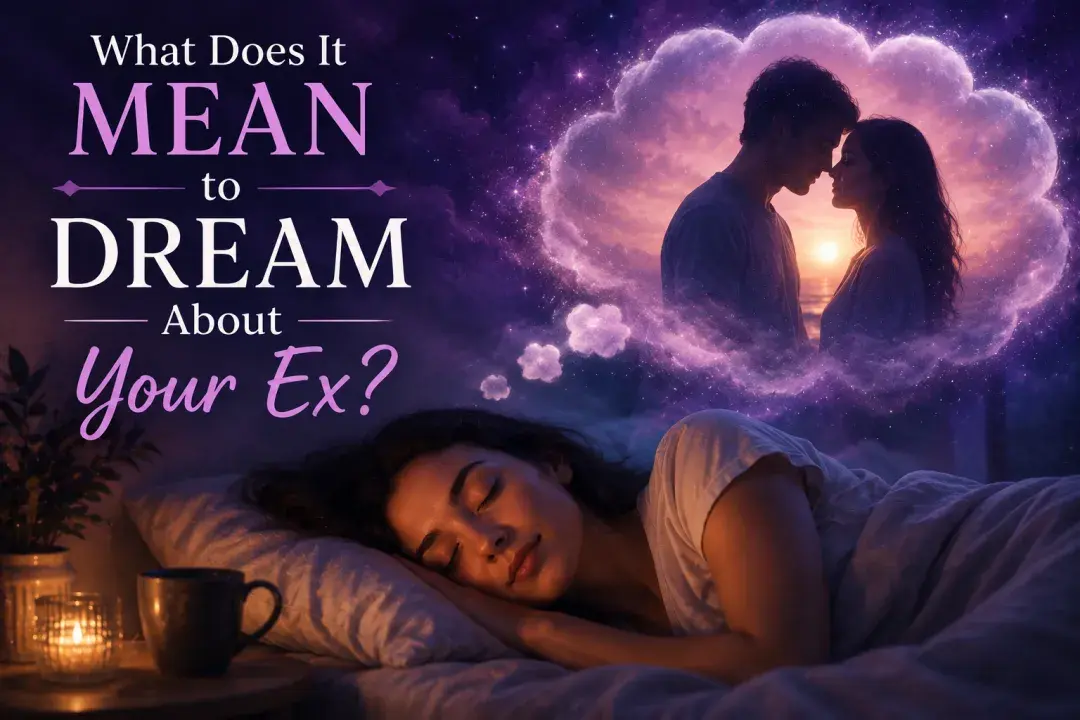 Woman peacefully sleeping while dreaming about her ex-partner inside a glowing dream cloud, representing emotional memories, unresolved feelings, and dream interpretation