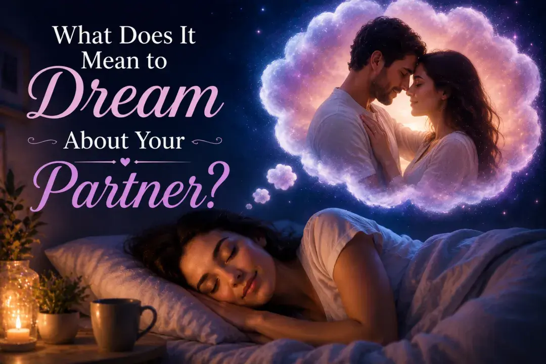 Woman peacefully sleeping while dreaming about her romantic partner, representing love, emotional connection, relationship dreams, and subconscious feelings