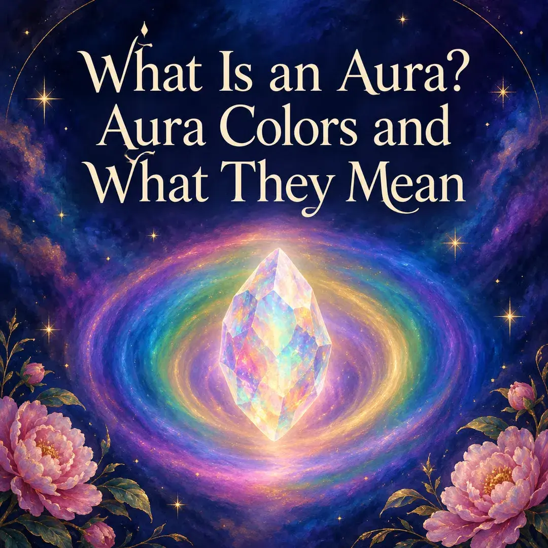 Glowing crystal inside a rainbow swirl of aura light