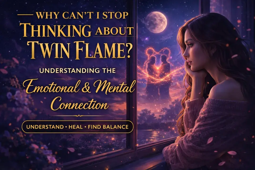 Feminine image of a woman looking out a window at night thinking about her twin flame, symbolizing emotional connection, longing, and constant thoughts