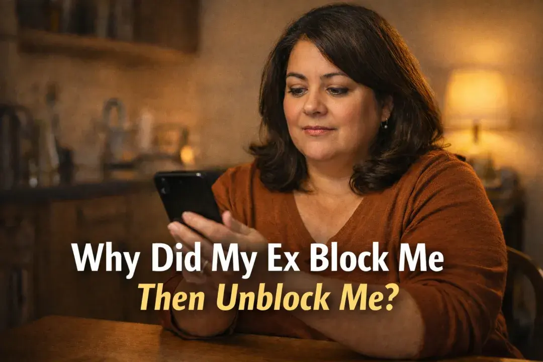 woman looking at her phone wondering why her ex blocked and then unblocked her