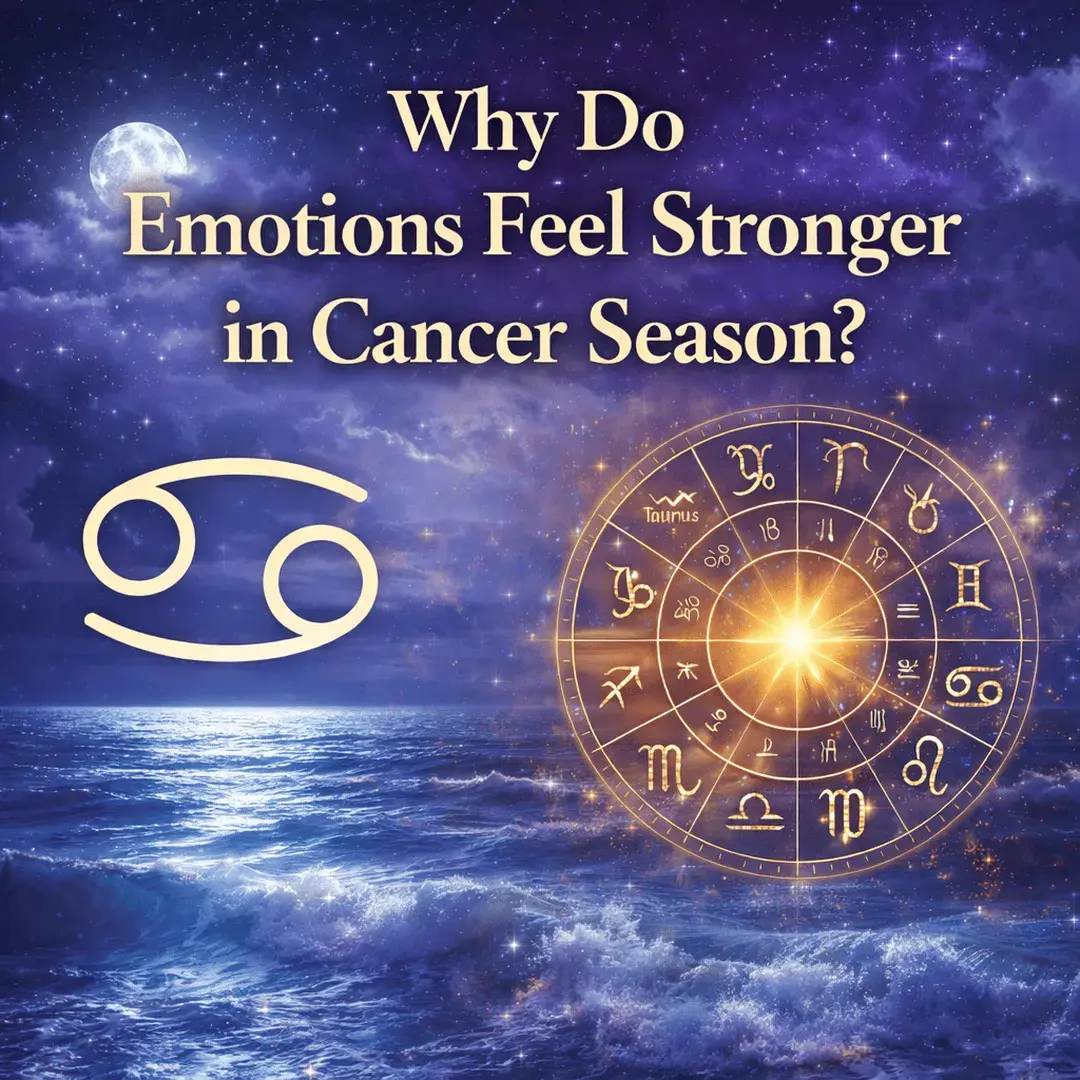 Cancer zodiac symbol above moonlit ocean waves with glowing zodiac wheel representing the emotional and intuitive energy of Cancer season