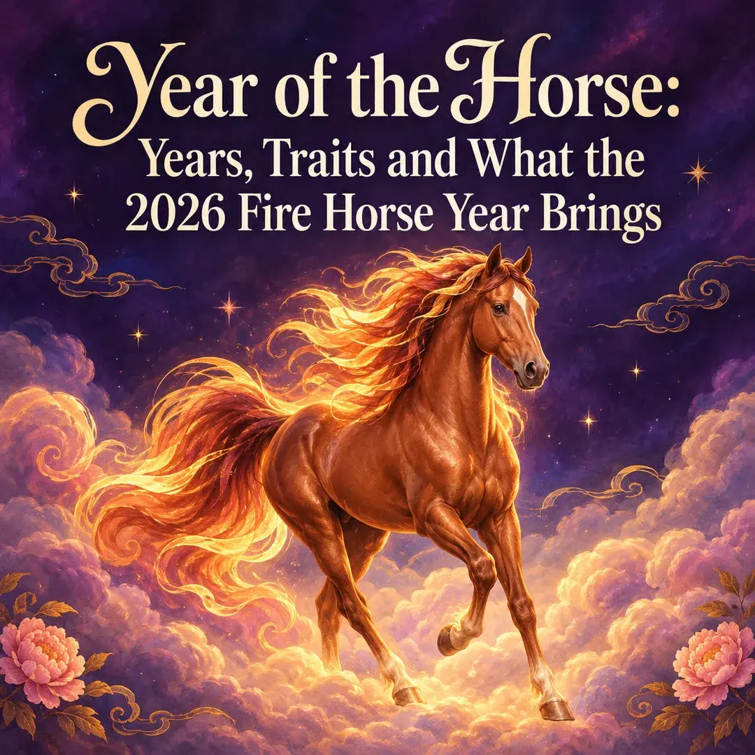 Fiery chestnut horse galloping through golden clouds