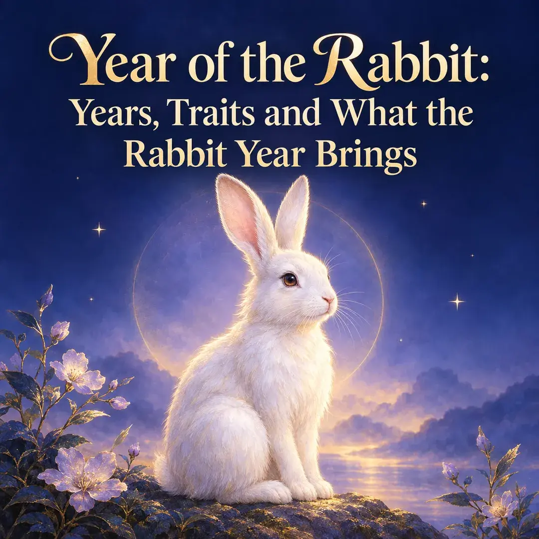 White rabbit sitting under a glowing moon at dusk