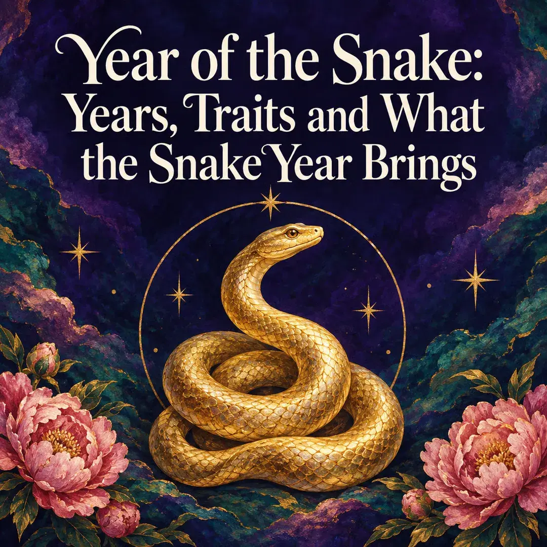 Golden coiled snake inside a gold ring with pink peonies