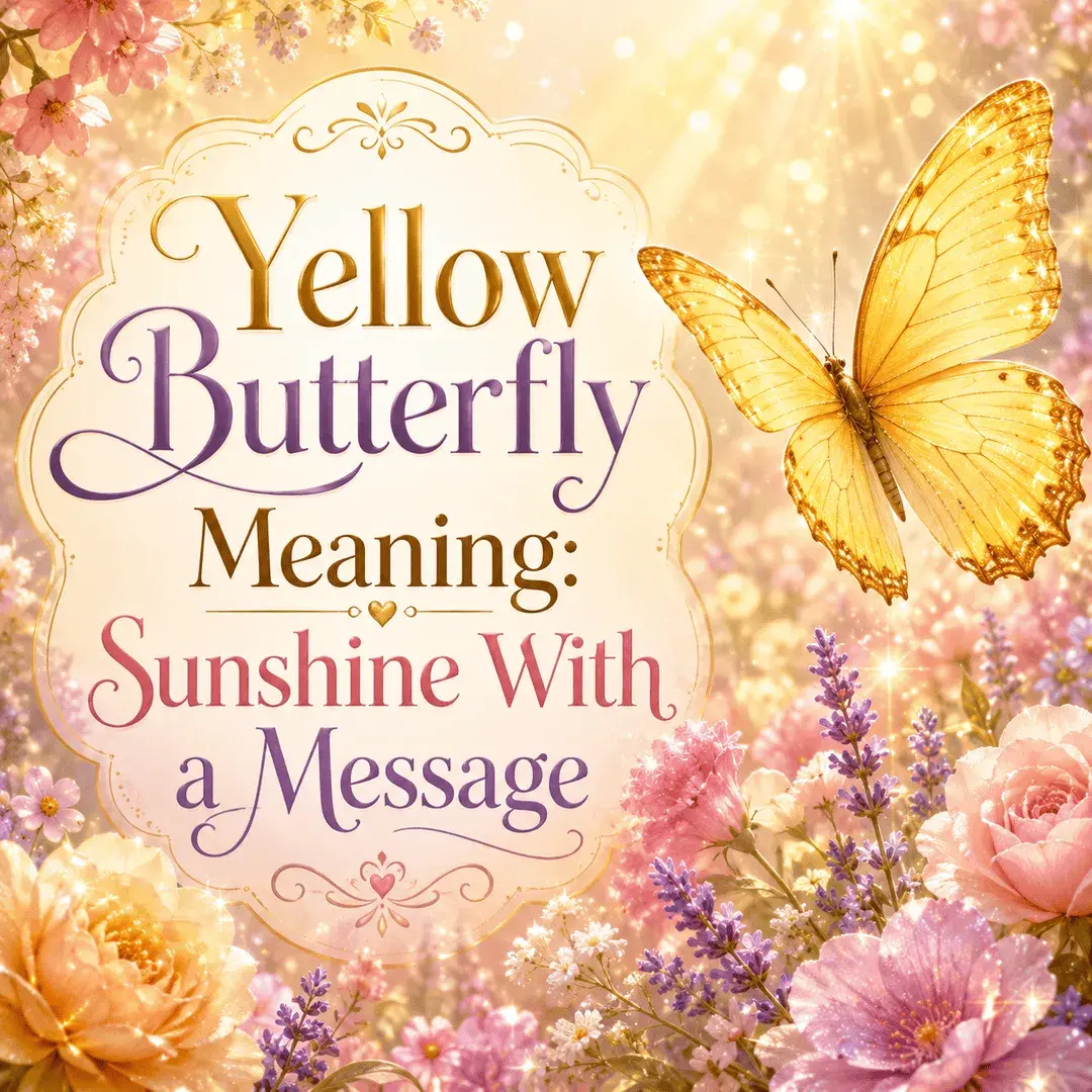 ellow butterfly meaning illustration showing a yellow butterfly as a spiritual symbol of joy, hope, optimism, transformation, and positive change.