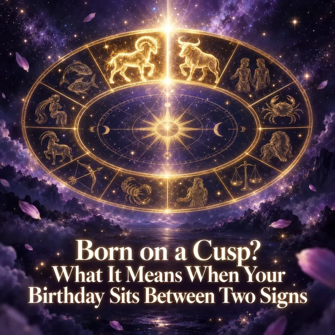 Golden zodiac wheel in a violet night sky