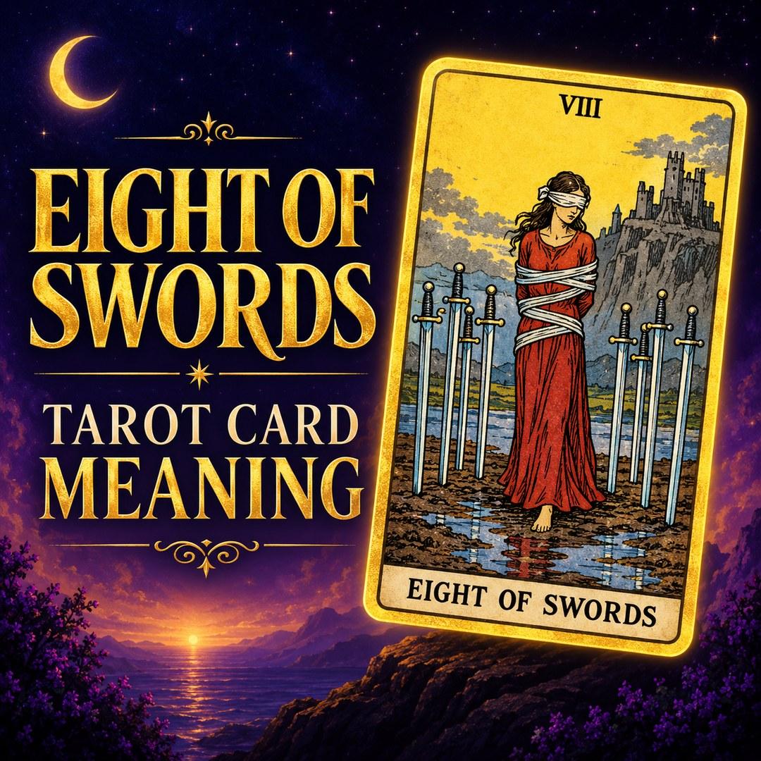 Eight of Swords tarot card showing restriction, isolation, and limiting beliefs.