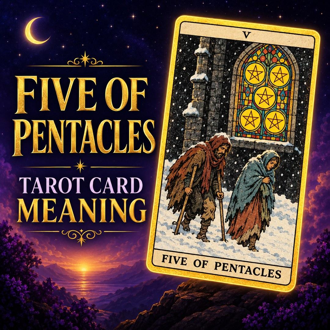 Five of Pentacles tarot card showing hardship, isolation, and resilience.