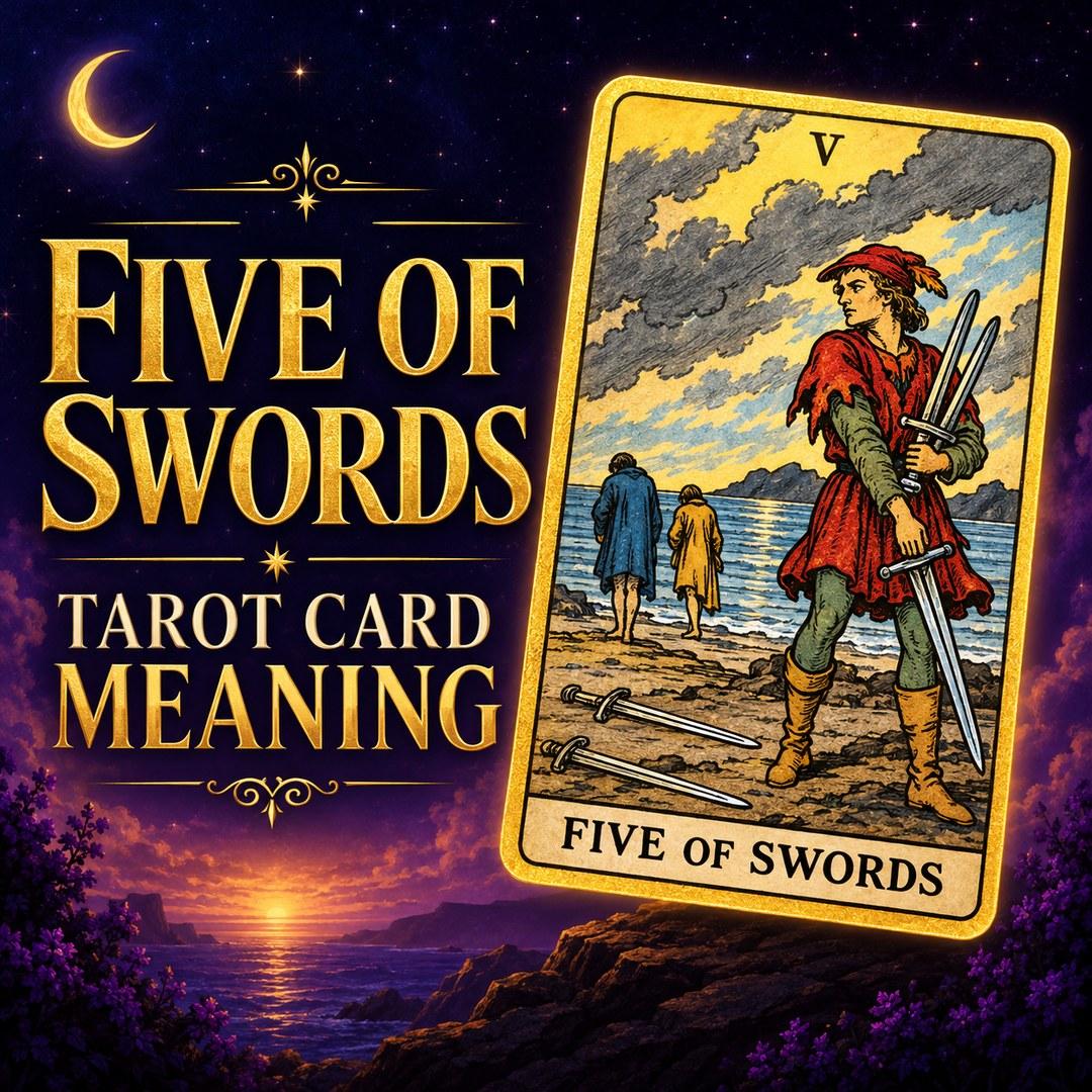 Five of Swords tarot card showing conflict, defeat, and a hollow victory.