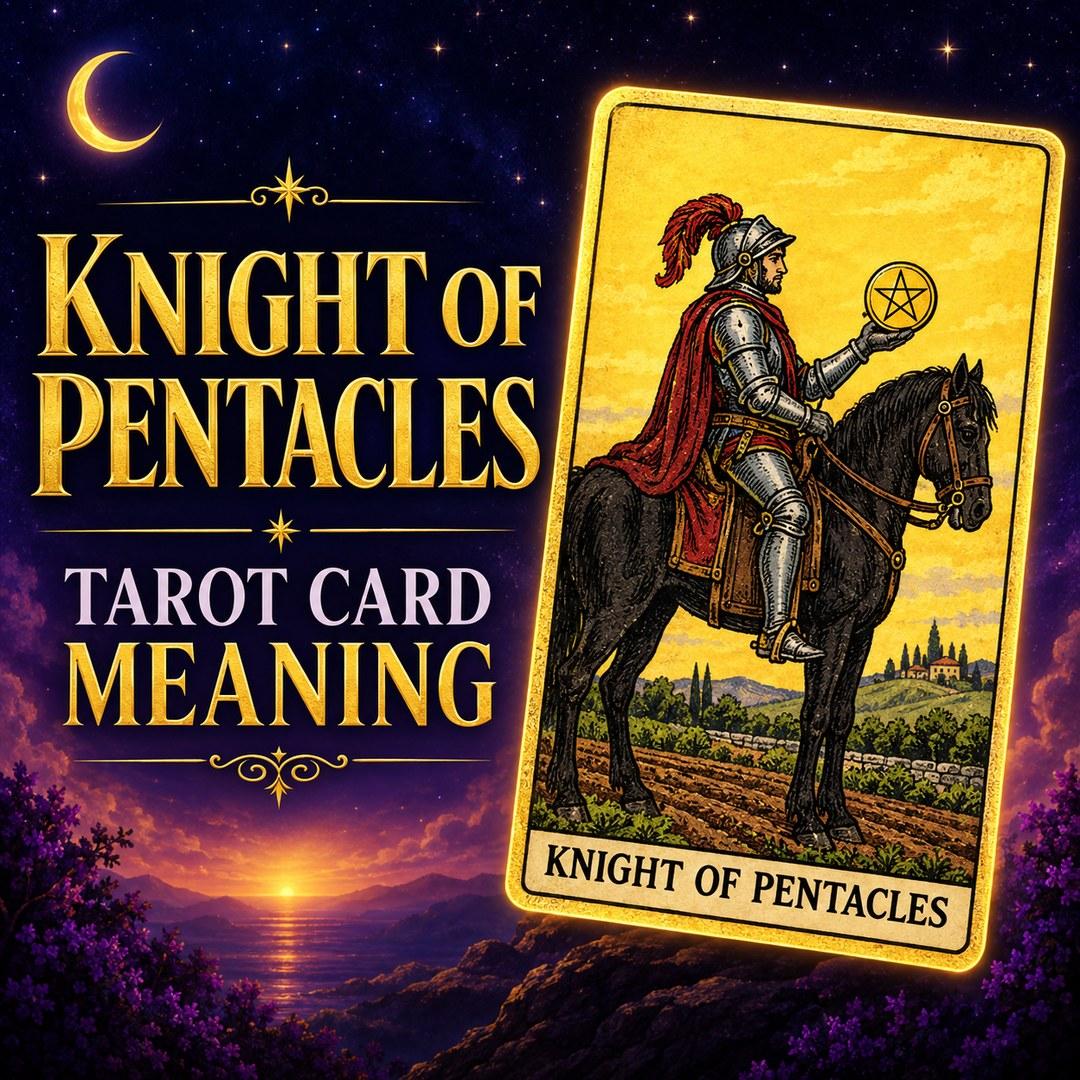 Knight of Pentacles tarot card showing patience, reliability, and steady progress.