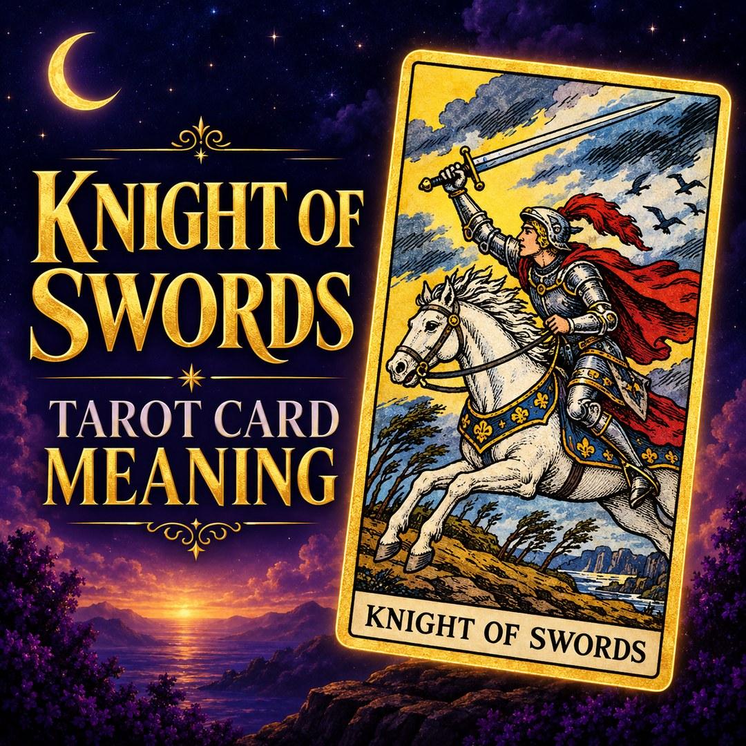 Knight of Swords tarot card showing ambition, speed, and decisive action.