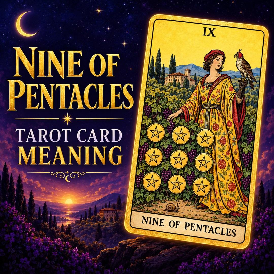 Nine of Pentacles tarot card showing independence, abundance, and earned success.