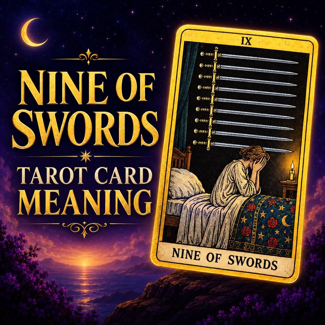Nine of Swords tarot card showing anxiety, nightmares, and sleepless worry.