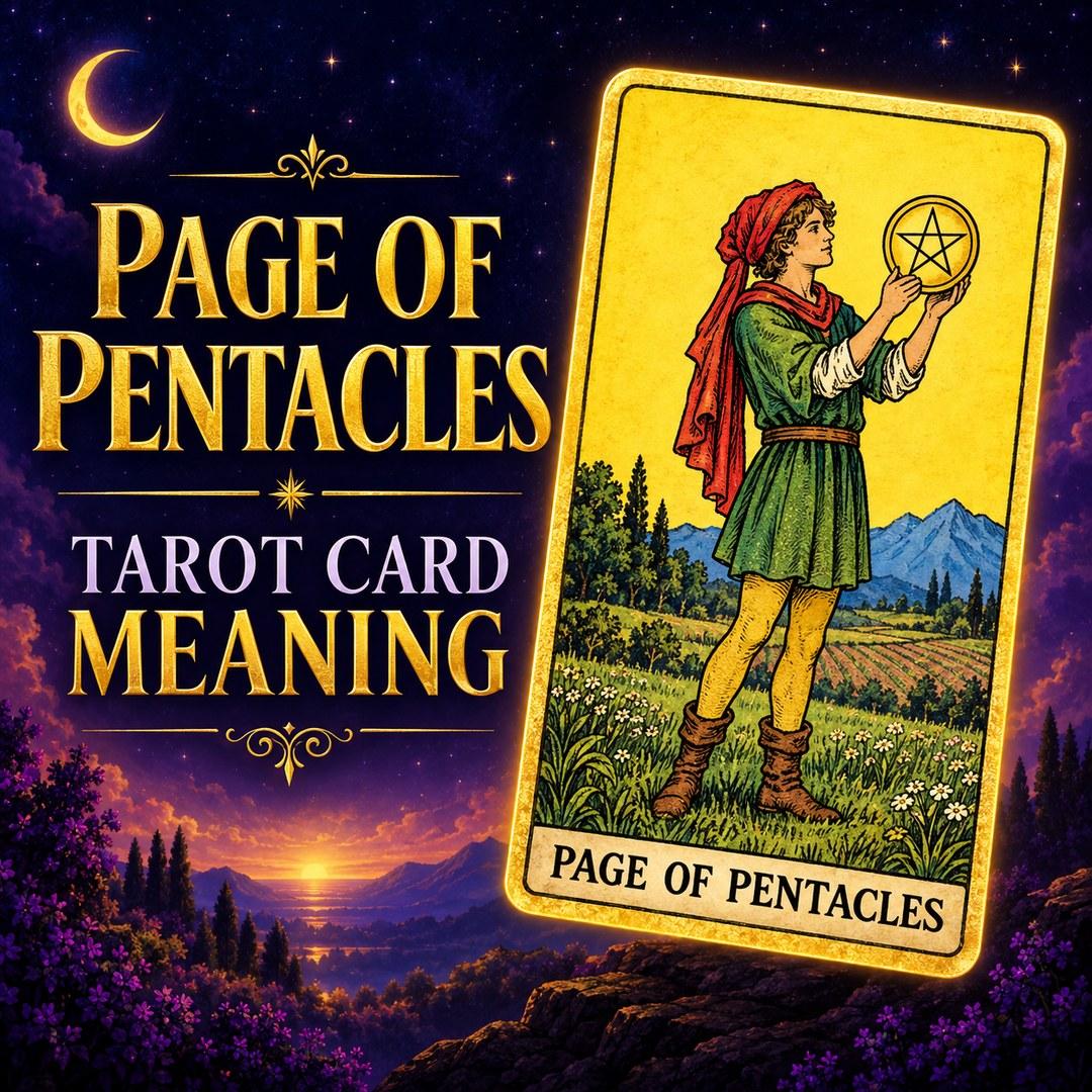 Page of Pentacles tarot card showing learning, opportunity, and grounded ambition.