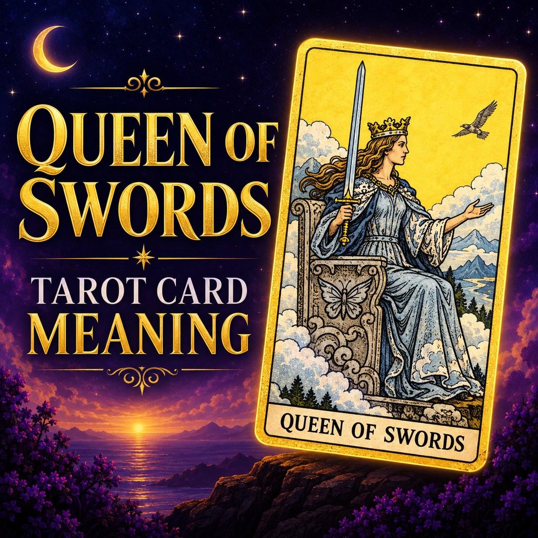 Queen of Swords tarot card showing clarity, independence, and honest judgment.