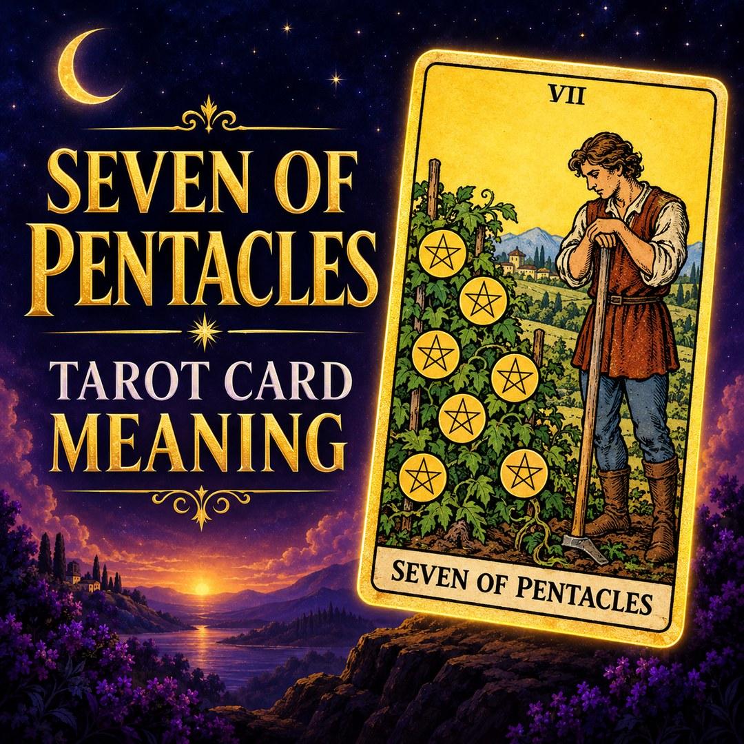 Seven of Pentacles tarot card showing patience, investment, and long-term rewards.