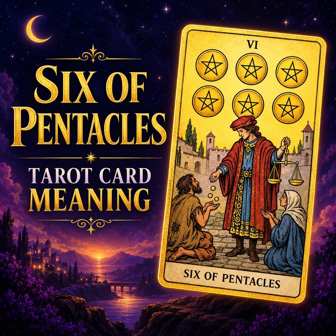 Six of Pentacles tarot card showing generosity, balance, and shared resources.