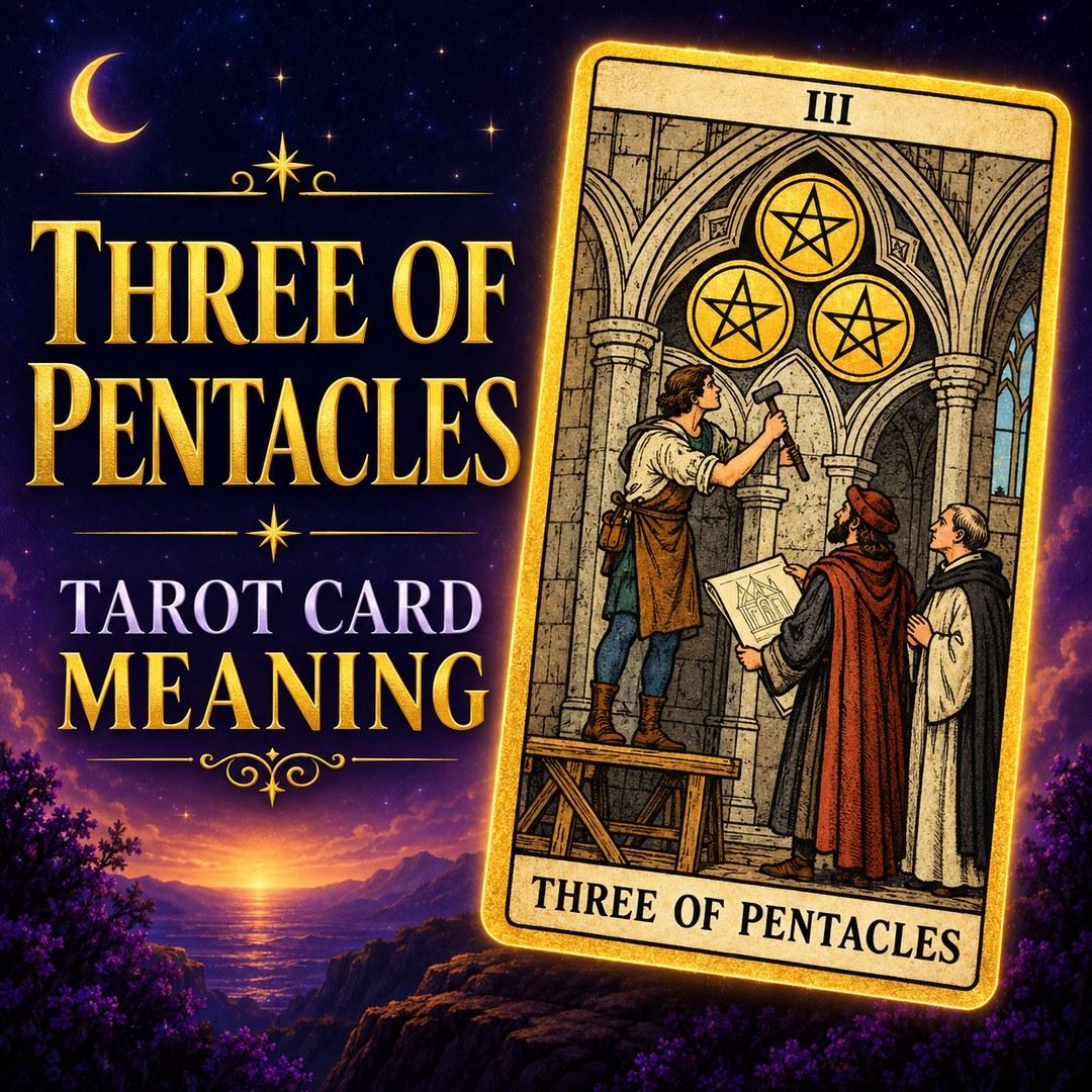 Three of Pentacles tarot card showing teamwork, planning, and skilled craftsmanship.
