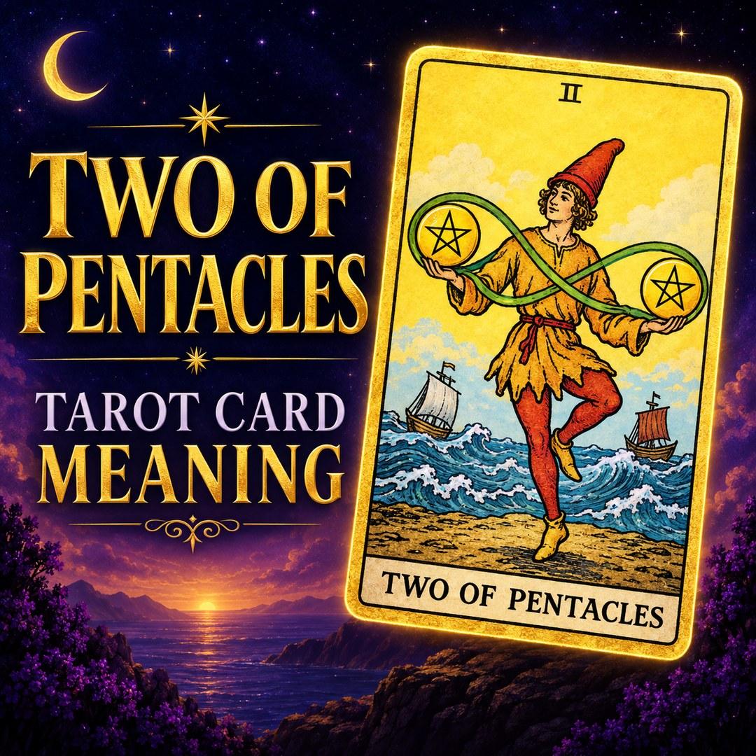 Two of Pentacles tarot card showing balance, flexibility, and changing priorities.
