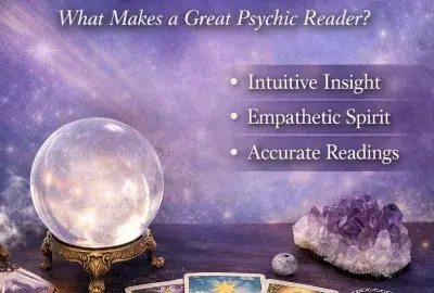 psychic reader traits and gifts including intuition empathy and accuracy shown with tarot cards crystal ball and spiritual tools
