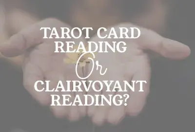 outstretched hands holding a yellow daisy with text "Tarot card reading or clairvoyant reading?"