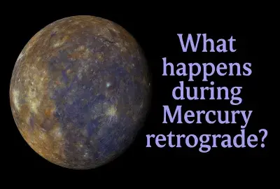 Planet Mercury glowing in space with light purple text reading 'What Happens During Mercury Retrograde?' mystical astrology image for blog.