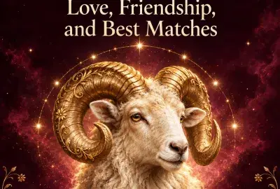 Golden horned ram glowing against a crimson starry sky