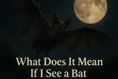 Realistic digital painting of a bat flying under a glowing full moon with the text 'What Does It Mean If I See a Bat in My Dream?