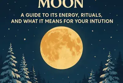 Beaver Moon glowing in a November night sky above snowy trees, symbolizing preparation, protection, reflection, and deep spiritual intuition.