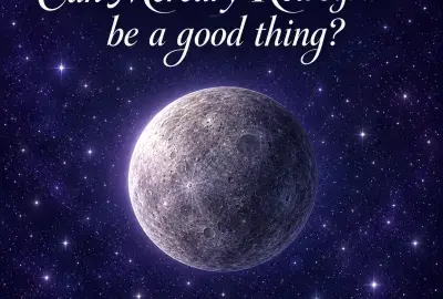 Mercury in a violet starry sky with the title “Can Mercury Retrograde be a good thing?”
