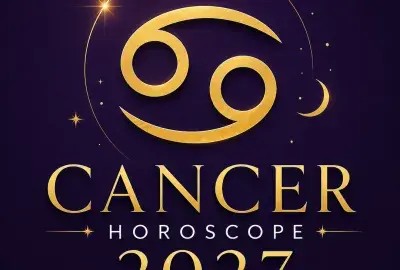 Gold Cancer zodiac symbol on a deep violet background with “Cancer Horoscope 2027: Your Complete Year Ahead.”