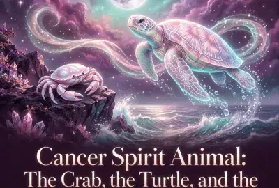 Glowing sea turtle and crab under a full moon