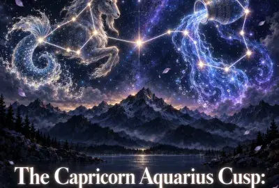 Capricorn and Aquarius constellations over mountains