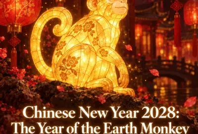 Golden monkey lantern among red lanterns