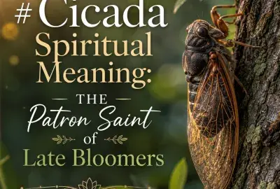 Cicada spiritual meaning illustration showing a cicada as a symbol of transformation, patience, renewal, personal growth, and blooming in your own time.